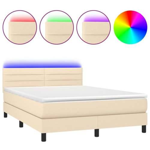 Krevet box spring s madracem LED krem 140x200 cm od tkanine - Krema 140 x 200 cm vodoravne pruge Cijena
