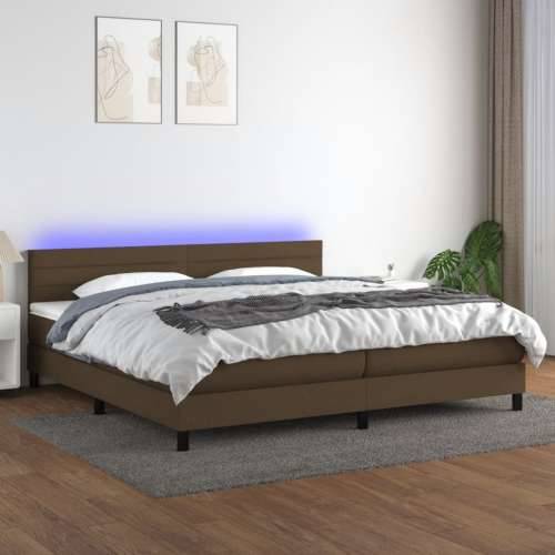 Krevet box spring s madracem LED tamnosmeđi 200x200 cm tkanina - Tamno smeđa 200 x 200 cm vodoravne pruge Cijena
