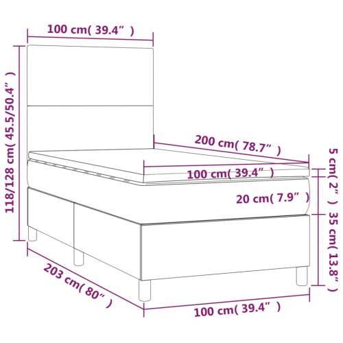 Krevet box spring s madracem LED tamnosivi 100x200 cm tkanina Cijena