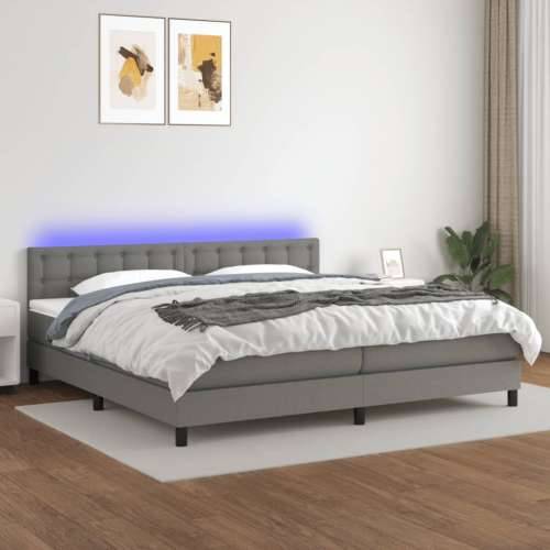 Krevet box spring s madracem LED tamnosivi 200x200 cm tkanina - Tamno siva 200 x 200 cm gumbi Cijena