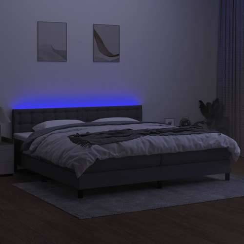Krevet box spring s madracem LED tamnosivi 200x200 cm tkanina - Tamno siva 200 x 200 cm gumbi Cijena