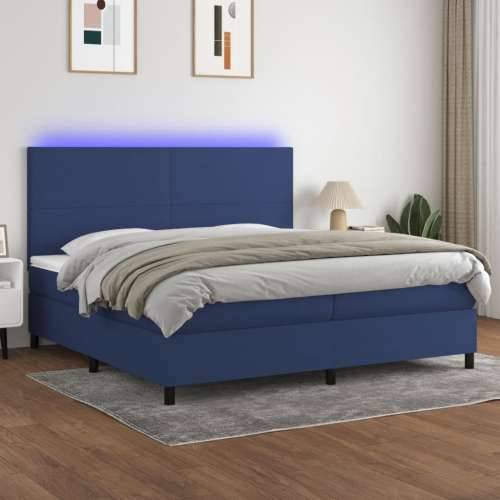 Krevet box spring s madracem LED plavi 200x200 cm od tkanine - Plava 200 x 200 cm Gladak dizajn Cijena
