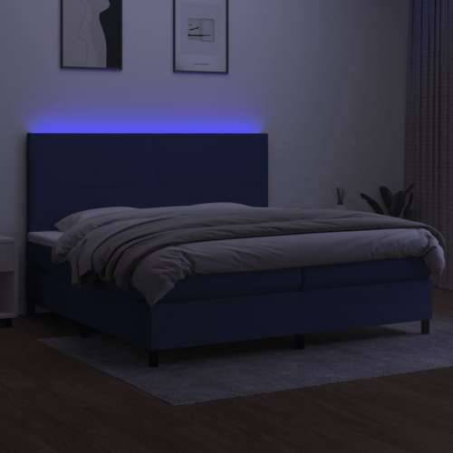 Krevet box spring s madracem LED plavi 200x200 cm od tkanine - Plava 200 x 200 cm Gladak dizajn Cijena