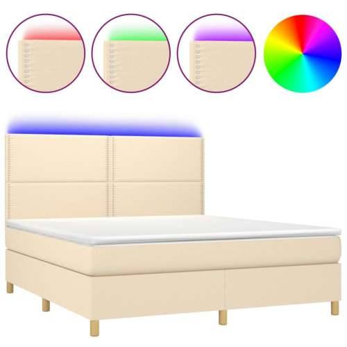 Krevet box spring s madracem LED krem 180x200 cm od tkanine - Krema 180 x 200 cm Obično s čavlima Cijena