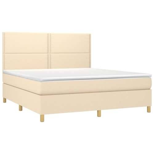 Krevet box spring s madracem LED krem 180x200 cm od tkanine - Krema 180 x 200 cm Obično s čavlima Cijena