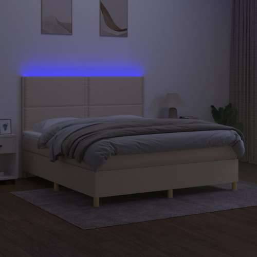 Krevet box spring s madracem LED krem 180x200 cm od tkanine - Krema 180 x 200 cm Obično s čavlima Cijena