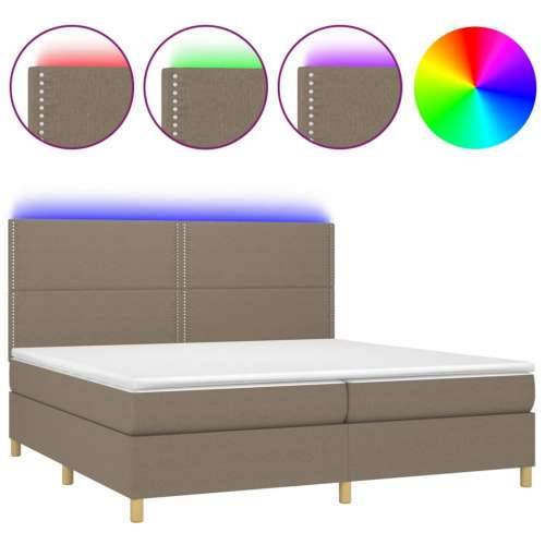 Krevet box spring s madracem LED smeđesivi 200x200 cm tkanina - Sivo-smeđa 200 x 200 cm Obično s čavlima Cijena