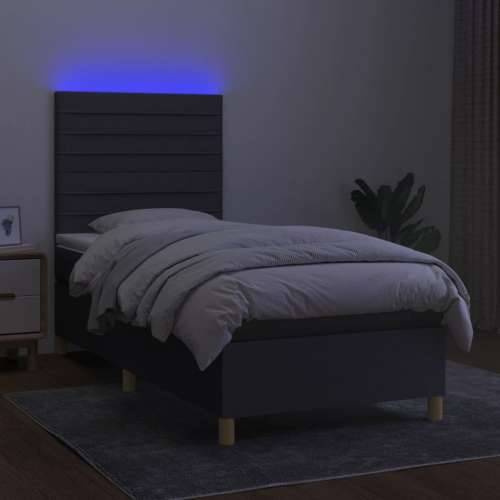 Krevet box spring s madracem LED tamnosivi 100x200 cm tkanina - Tamno siva 100 x 200 cm vodoravne pruge Cijena