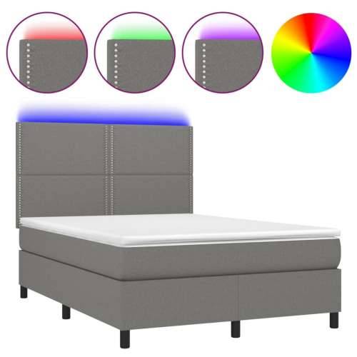 Krevet box spring s madracem LED tamnosivi 140x200 cm tkanina - Tamno siva 140 x 200 cm Obično s čavlima Cijena