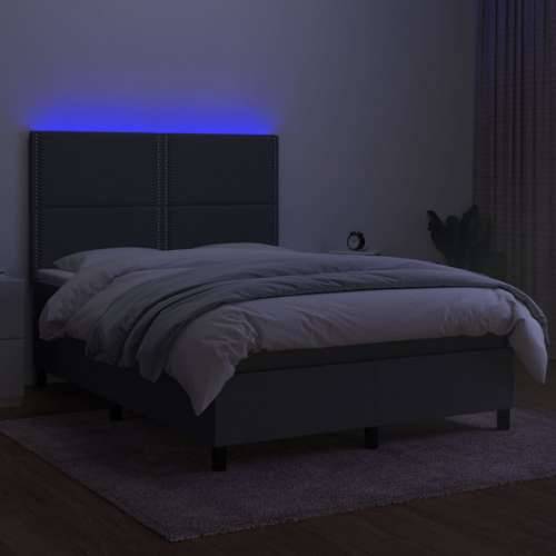 Krevet box spring s madracem LED tamnosivi 140x200 cm tkanina - Tamno siva 140 x 200 cm Obično s čavlima Cijena