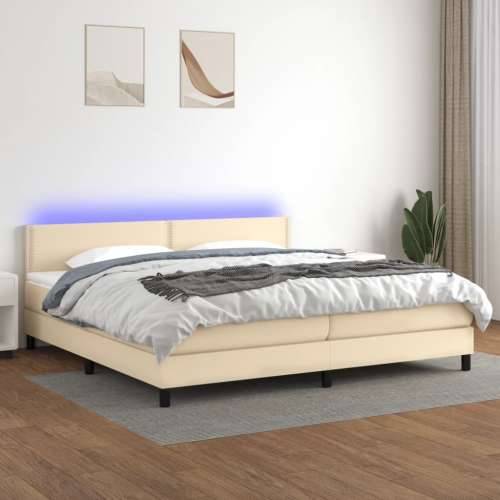 Krevet box spring s madracem LED krem 200x200 cm od tkanine - Krema 200 x 200 cm Obično s čavlima Cijena