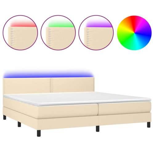 Krevet box spring s madracem LED krem 200x200 cm od tkanine - Krema 200 x 200 cm Obično s čavlima Cijena
