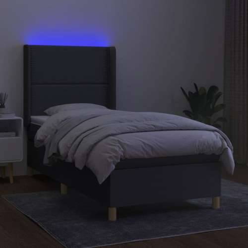 Krevet box spring s madracem LED tamnosivi 100x200 cm tkanina - Tamno siva 100 x 200 cm Obično s čavlima Cijena
