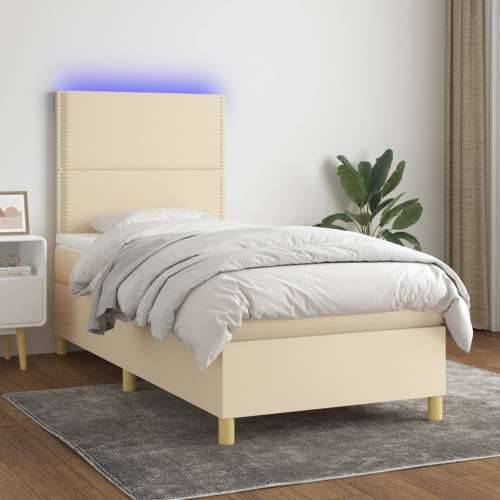 Krevet box spring s madracem LED krem 90x200 cm od tkanine - Krema 90 x 200 cm Obično s čavlima Cijena
