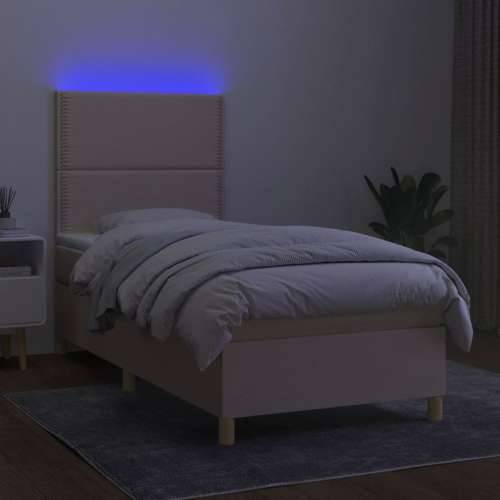 Krevet box spring s madracem LED krem 90x200 cm od tkanine Cijena