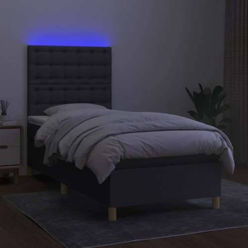 Krevet box spring s madracem LED tamnosivi 100x200 cm tkanina - Tamno siva 100 x 200 cm gumbi Cijena