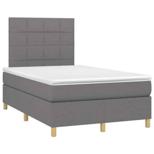 Krevet box spring s madracem LED tamnosivi 120 x 200 cm tkanina - Tamno siva 120 x 200 cm Blok s kvadratima Cijena