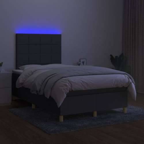 Krevet box spring s madracem LED tamnosivi 120 x 200 cm tkanina - Tamno siva 120 x 200 cm Blok s kvadratima Cijena