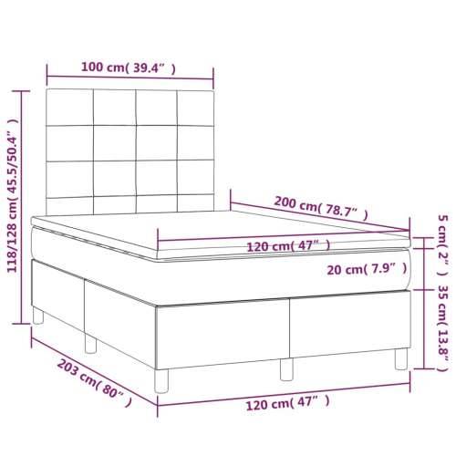 Krevet box spring s madracem LED tamnosivi 120 x 200 cm tkanina Cijena