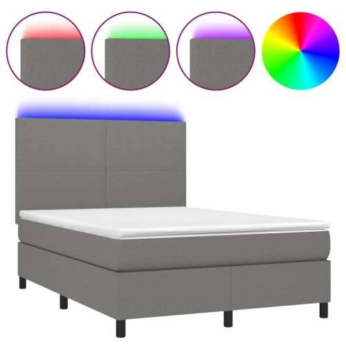 Krevet box spring s madracem LED tamnosivi 140x200 cm tkanina - Tamno siva 140 x 200 cm Gladak dizajn Cijena