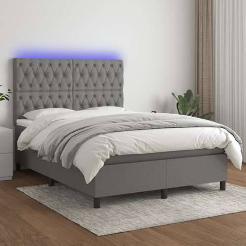 Krevet box spring s madracem LED tamnosivi 140x200 cm tkanina - Tamno siva 140 x 200 cm Dizajn s gumbima Cijena