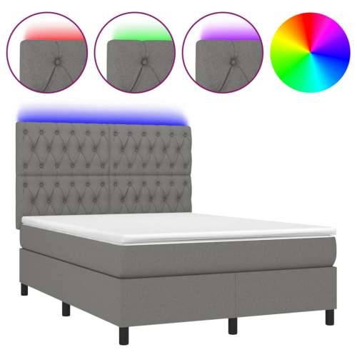 Krevet box spring s madracem LED tamnosivi 140x200 cm tkanina - Tamno siva 140 x 200 cm Dizajn s gumbima Cijena