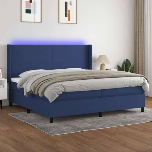 Krevet box spring s madracem LED plavi 200x200 cm od tkanine - Plava 200 x 200 cm Gladak dizajn Cijena