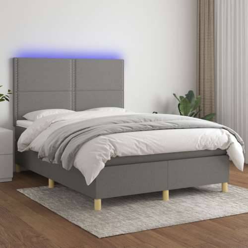 Krevet box spring s madracem LED tamnosivi 140x200 cm tkanina - Tamno siva 140 x 200 cm Obično s čavlima Cijena