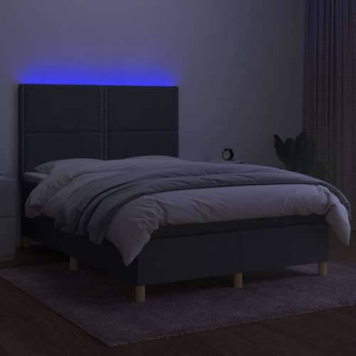 Krevet box spring s madracem LED tamnosivi 140x200 cm tkanina - Tamno siva 140 x 200 cm Obično s čavlima Cijena