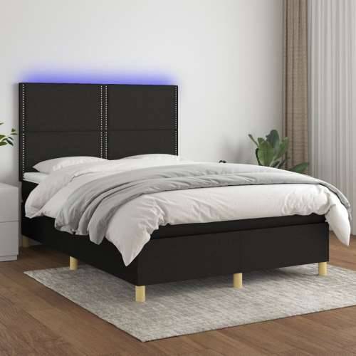 Krevet box spring s madracem LED crni 140x200 cm od tkanine - Crna 140 x 200 cm Obično s čavlima Cijena