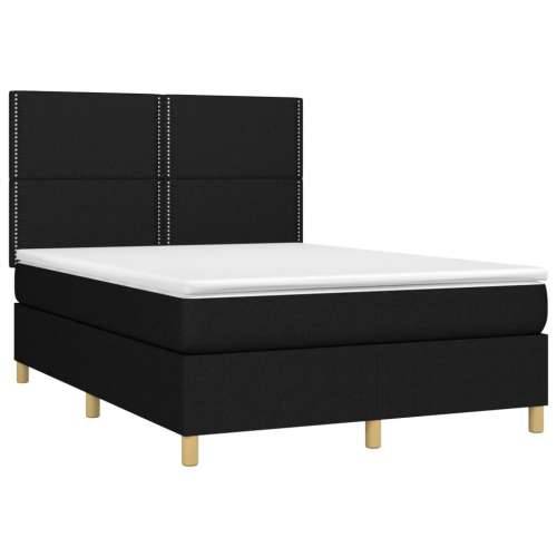 Krevet box spring s madracem LED crni 140x200 cm od tkanine - Crna 140 x 200 cm Obično s čavlima Cijena