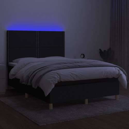 Krevet box spring s madracem LED crni 140x200 cm od tkanine - Crna 140 x 200 cm Obično s čavlima Cijena