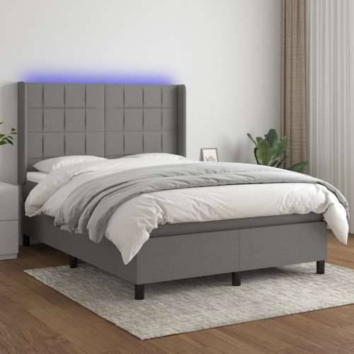 Krevet box spring s madracem LED tamnosivi 140x200 cm tkanina - Tamno siva 140 x 200 cm Blok s kvadratima Cijena