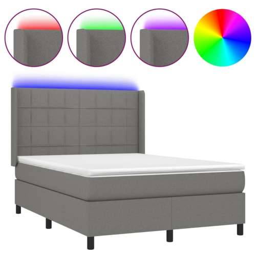 Krevet box spring s madracem LED tamnosivi 140x200 cm tkanina - Tamno siva 140 x 200 cm Blok s kvadratima Cijena