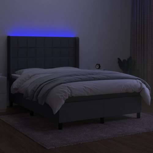 Krevet box spring s madracem LED tamnosivi 140x200 cm tkanina - Tamno siva 140 x 200 cm Blok s kvadratima Cijena