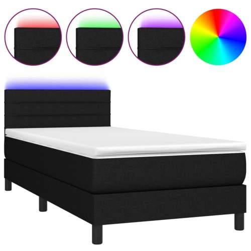 Krevet box spring s madracem LED crni 100x200 cm od tkanine - Crna 100 x 200 cm vodoravne pruge Cijena