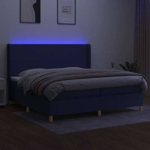 Krevet box spring s madracem LED plavi 200x200 cm od tkanine - Plava 200 x 200 cm Gladak dizajn Cijena