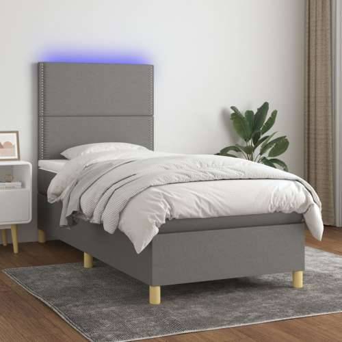 Krevet box spring s madracem LED tamnosivi 100x200 cm tkanina - Tamno siva 100 x 200 cm Obično s čavlima Cijena
