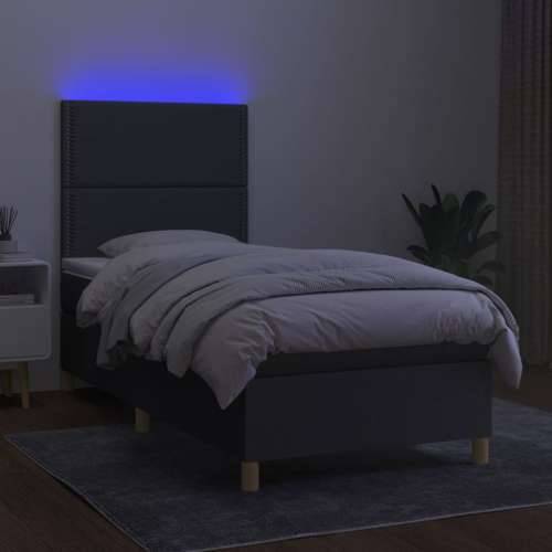 Krevet box spring s madracem LED tamnosivi 100x200 cm tkanina - Tamno siva 100 x 200 cm Obično s čavlima Cijena