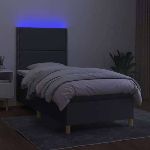 Krevet box spring s madracem LED tamnosivi 100x200 cm tkanina Cijena