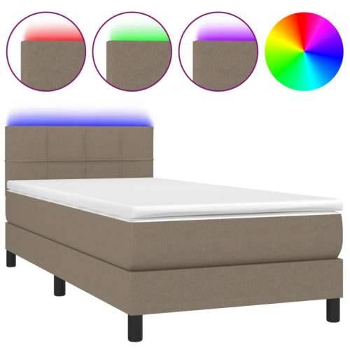 Krevet box spring s madracem LED smeđesivi 100x200 cm tkanina - Sivo-smeđa 100 x 200 cm Blok s kvadratima Cijena