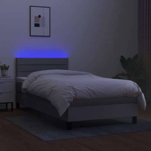 Krevet box spring s madracem LED svjetlosivi 100x200 cm tkanina - Svjetlosiva 100 x 200 cm vodoravne pruge Cijena