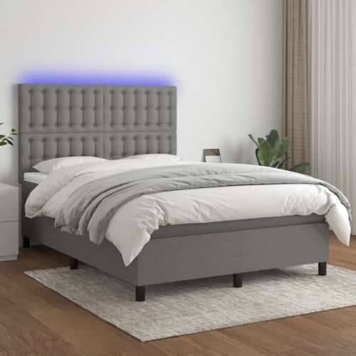 Krevet box spring s madracem LED tamnosivi 140x200 cm tkanina - Tamno siva 140 x 200 cm gumbi Cijena