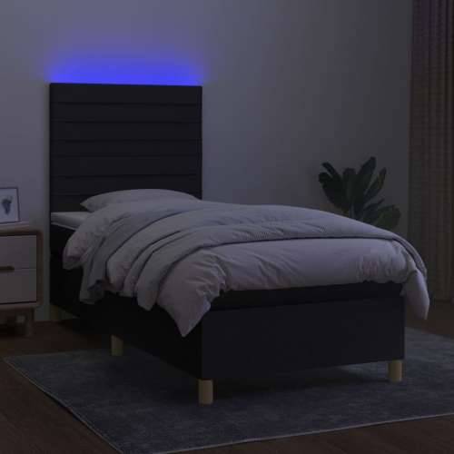 Krevet box spring s madracem LED crni 100x200 cm od tkanine - Crna 100 x 200 cm vodoravne pruge Cijena