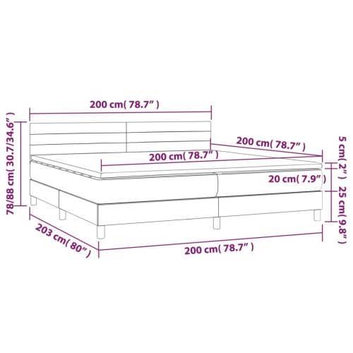Krevet box spring s madracem LED smeđesivi 200x200 cm tkanina - Sivo-smeđa 200 x 200 cm vodoravne pruge Cijena