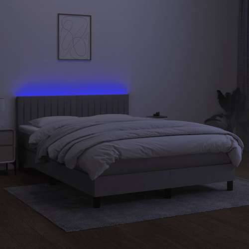 Krevet box spring s madracem LED svjetlosivi 140x190 cm tkanina - Svjetlosiva 140 x 190 cm Okomite pruge Cijena