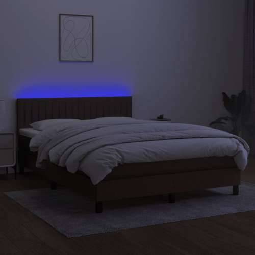 Krevet box spring s madracem LED tamnosmeđi 140x200 cm tkanina - Tamno smeđa 140 x 200 cm Okomite pruge Cijena