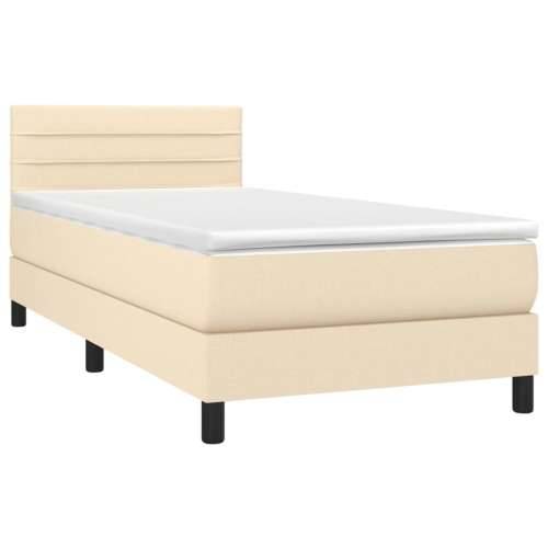 Krevet box spring s madracem LED krem 90x200 cm od tkanine - Krema 90 x 200 cm vodoravne pruge Cijena