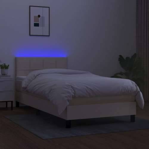 Krevet box spring s madracem LED krem 100x200 cm od tkanine - Krema 100 x 200 cm Blok s kvadratima Cijena