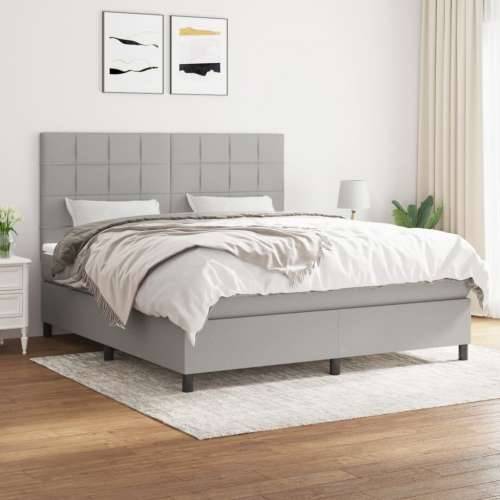 Krevet box spring s madracem svjetlosiva 160x200 cm tkanina - Svjetlosiva 160 x 200 cm Blok s kvadratima Cijena